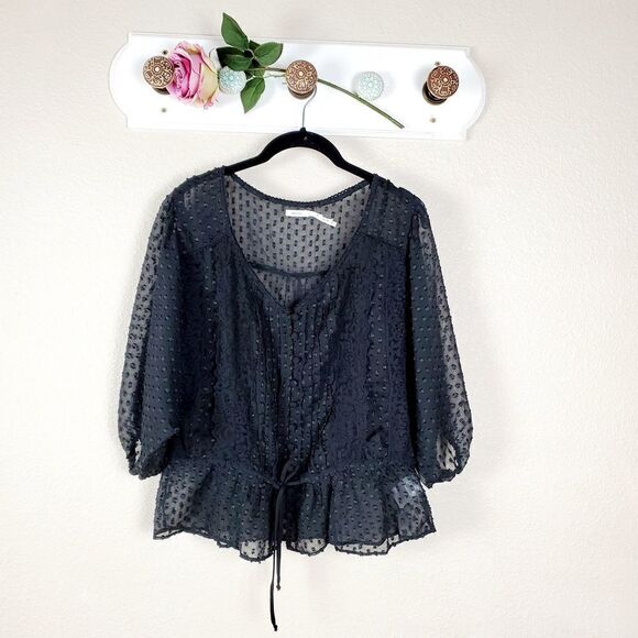 Kimchi Blue Black Sheer Balloon Sleeve Blouse Women Size Small Romantic Coquette - Picture 1 of 12